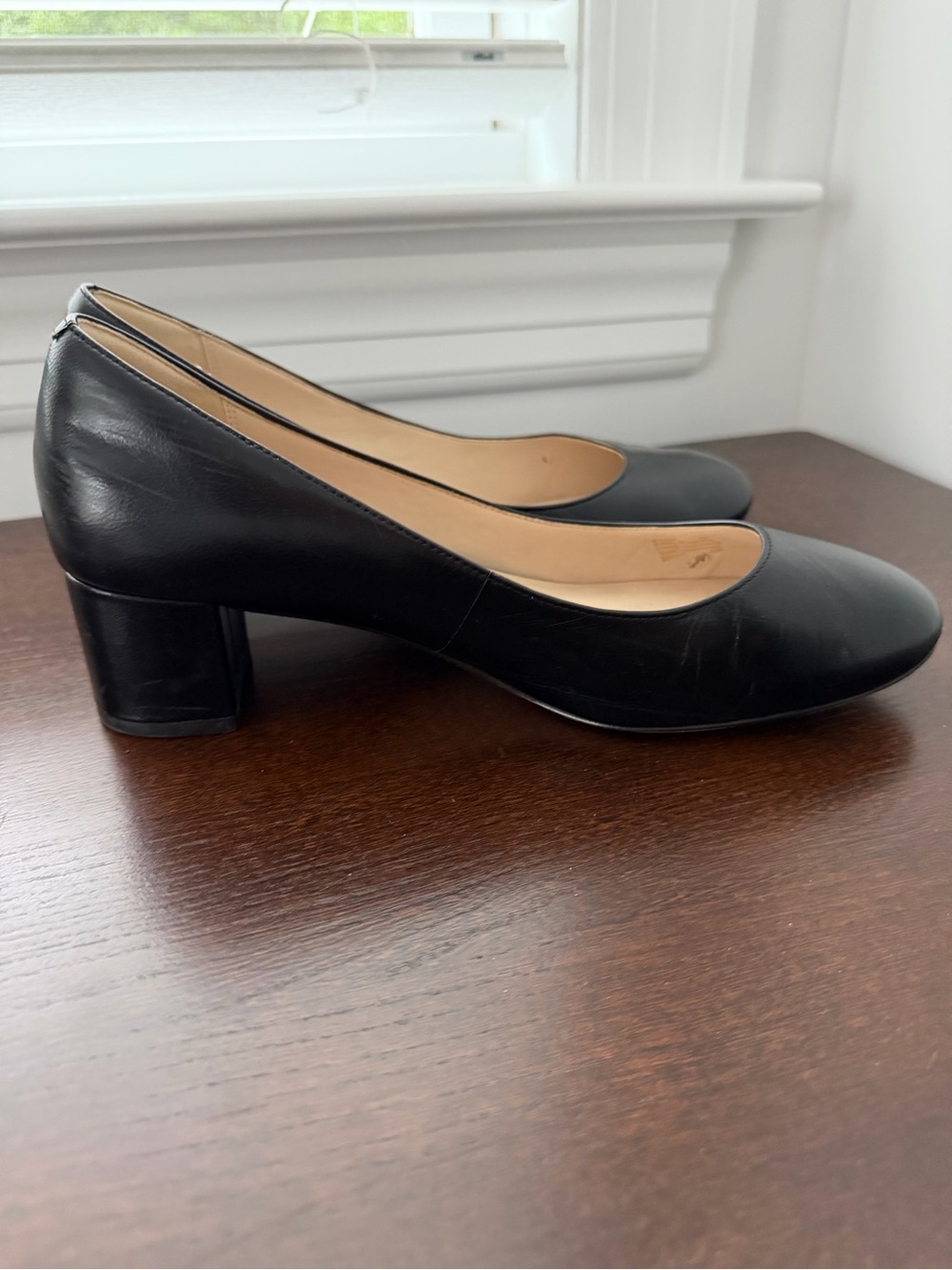 Cole Haan Grand Black Leather Block Heel Pumps 8B